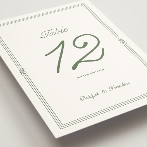 This is a leaf table numbers with standard by Kate Ahn called court printing on doublethick in standard