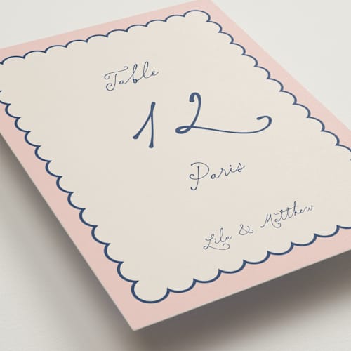 This is a cobalt table numbers with standard by Lucrecia Caporale called swan love printing on doublethick in standard