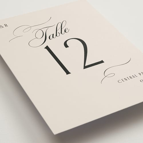 This is a black tie table numbers with standard by Hooray Creative called scripted names printing on doublethick in standard
