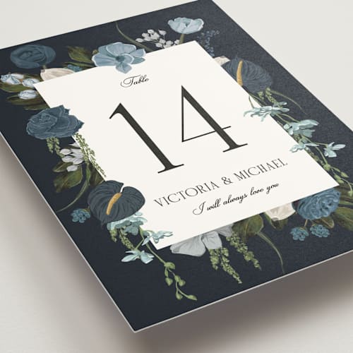 This is a sapphire table numbers with standard by Susan Moyal called romantics printing on doublethick in standard