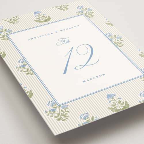This is a powder table numbers with standard by Creo Study called patterned florals printing on doublethick in standard