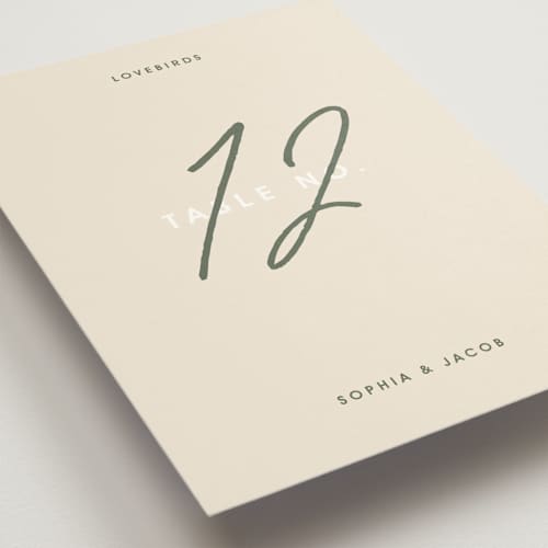 This is a olive you more table numbers with standard by Design Lotus called true north printing on doublethick in standard