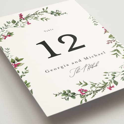 This is a peony table numbers with standard by Susan Moyal called romantic florals printing on doublethick in standard