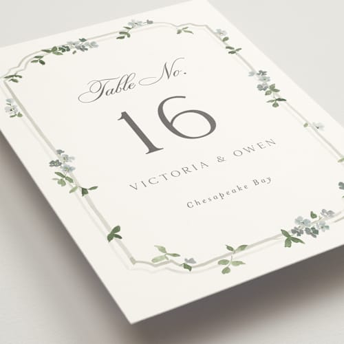This is a mist table numbers with standard by Everett Paper Goods called wistful printing on doublethick in standard