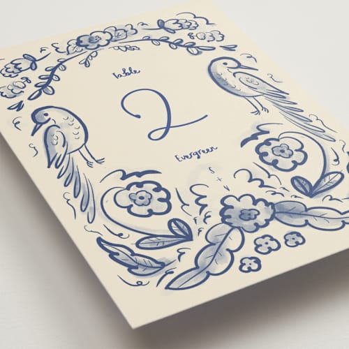 This is a marseille blue table numbers with standard by Ani Somi called santa catalina printing on doublethick in standard