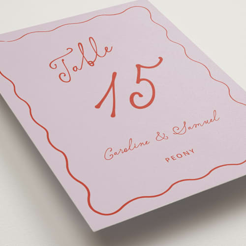 This is a lavender table numbers with standard by Kelly Watkins called whimsical printing on doublethick in standard