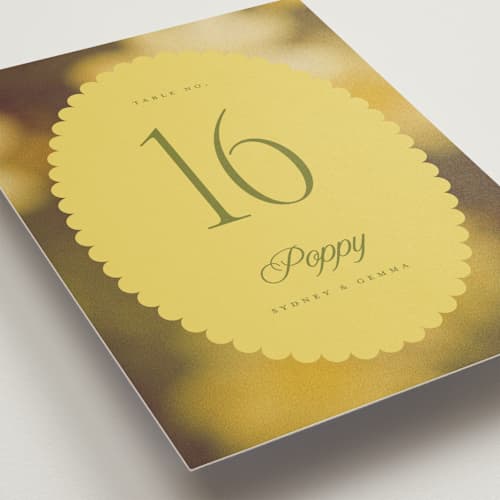 This is a island citrus table numbers with standard by Morgan Kendall called bloom printing on doublethick in standard