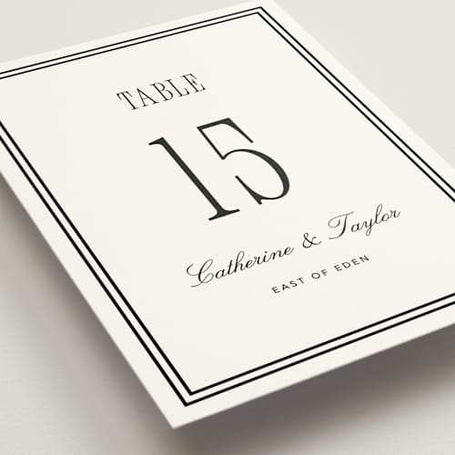 This is a silk table numbers with standard by Kelly Schmidt called formal minimalist printing on doublethick in standard