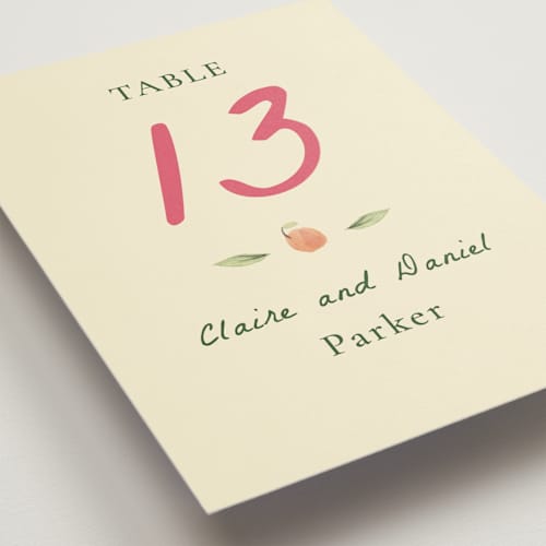 This is a blush table numbers with standard by Emily Miranda called romantic tropical wedding printing on doublethick in standard