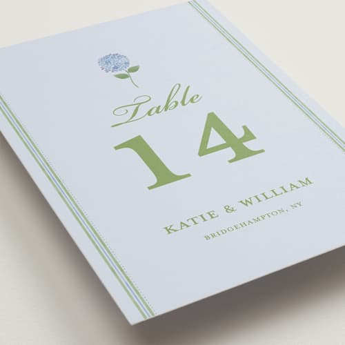 This is a coastal table numbers with standard by Madhvi Samimi called hydrangea vines printing on doublethick in standard