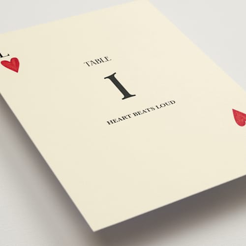 This is a champagne table numbers with standard by Helena Vitto called red hearts printing on doublethick in standard