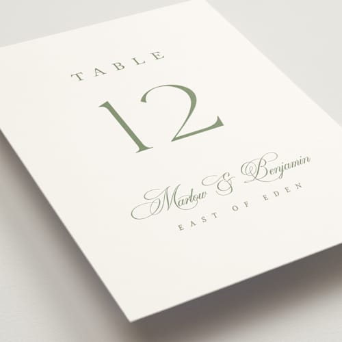 This is a garden table numbers with standard by Kelly Schmidt called chic script printing on doublethick in standard