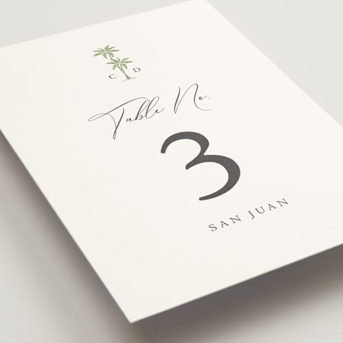 This is a leaf table numbers with standard by Olivia Raufman called palm monogram printing on doublethick in standard