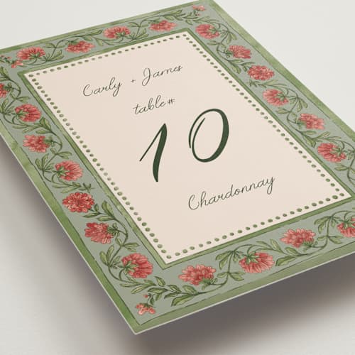 This is a coral fern table numbers with standard by Chris Griffith called wedding tapestry printing on doublethick in standard