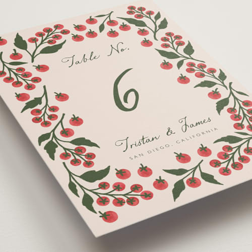 This is a tomato table numbers with standard by Katharine Watson called cherry tomatoes printing on doublethick in standard