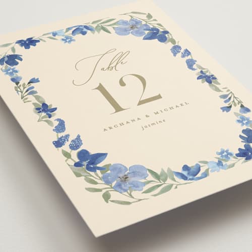 This is a blueberry table numbers with standard by Creo Study called nilgiri printing on doublethick in standard