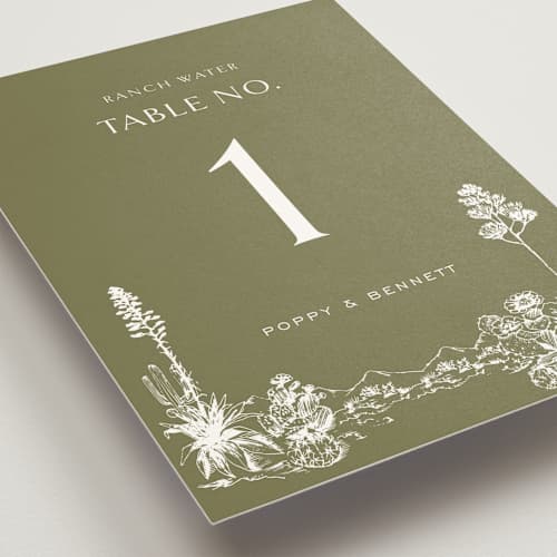 This is a verde table numbers with standard by Megan Davis called rancho printing on doublethick in standard