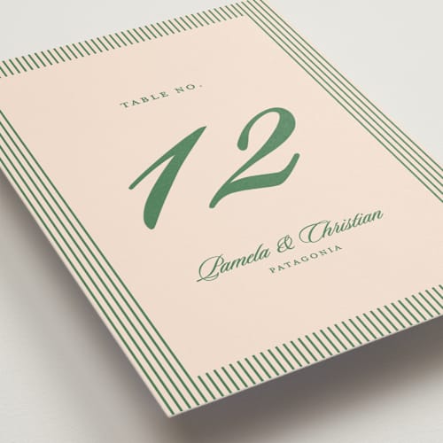 This is a emerald table numbers with standard by Creo Study called scripted printing on doublethick in standard