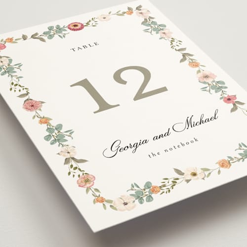 This is a sunset table numbers with standard by Susan Moyal called cherished printing on doublethick in standard