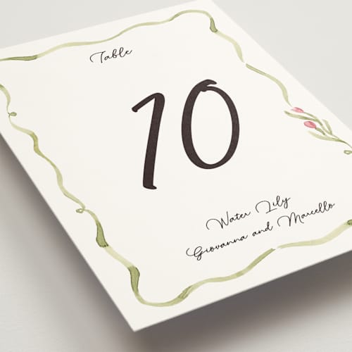 This is a deep blush table numbers with standard by Pati Cascino called barolo printing on doublethick in standard