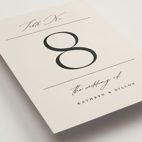 This is a ecru table numbers with standard by Erica Krystek called modern monogram printing on doublethick in standard