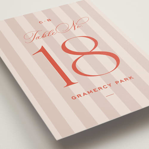 This is a verona sunset table numbers with standard by Megan Davis called racquet printing on doublethick in standard