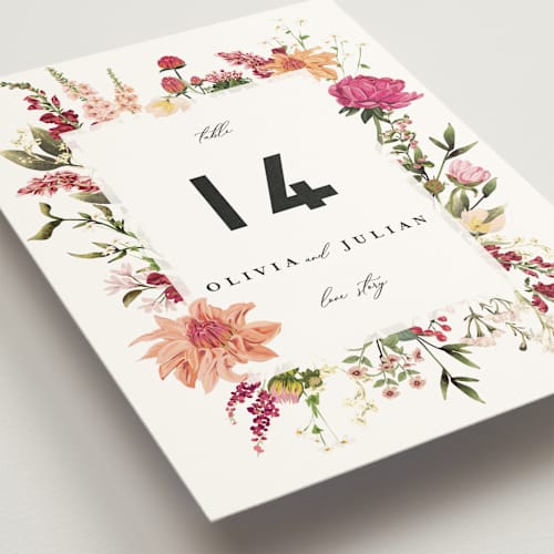 This is a magenta table numbers with standard by Susan Moyal called lush printing on doublethick in standard