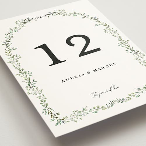 This is a mojito table numbers with standard by Susan Moyal called monogramed arch printing on doublethick in standard