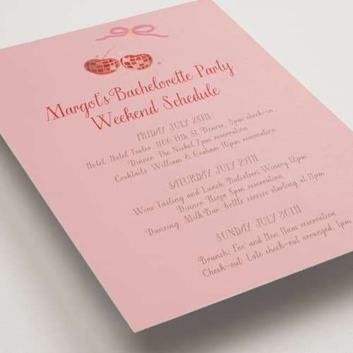 This is a cherry blossom ceremony reception essentials with foil pressed by Jenna Holcomb called mon cheri printing on signature in 5x7