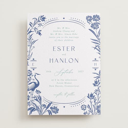 This is a lapis | robin's egg letterpress wedding invitations with letterpress by Corinne Malesic called porcelain garden printing on white cotton in standard