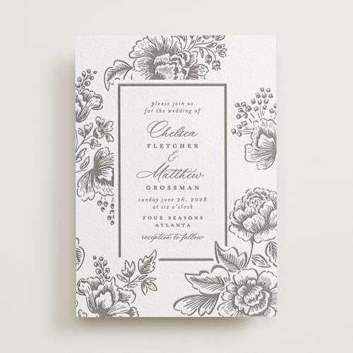 This is a graphite letterpress wedding invitations with letterpress by Chris Griffith called wedding press printing on white cotton in standard