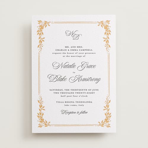 This is a maraschino | soft black letterpress wedding invitations with letterpress by Kate Ahn called lake como printing on white cotton in standard