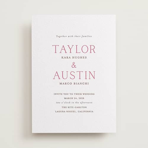 This is a azalea | burnt sienna letterpress wedding invitations with letterpress by Vanessa Doyle called in love printing on white cotton in standard