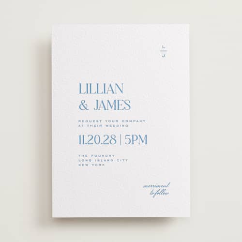 This is a marine blue letterpress wedding invitations with letterpress by Heather Cairl called clarity printing on white cotton in standard