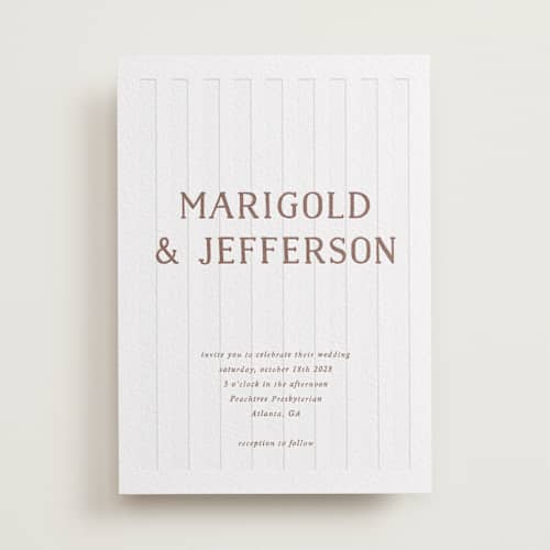 This is a burnt sienna letterpress wedding invitations with letterpress by Kelly Watkins called stripes printing on coventry320 in standard
