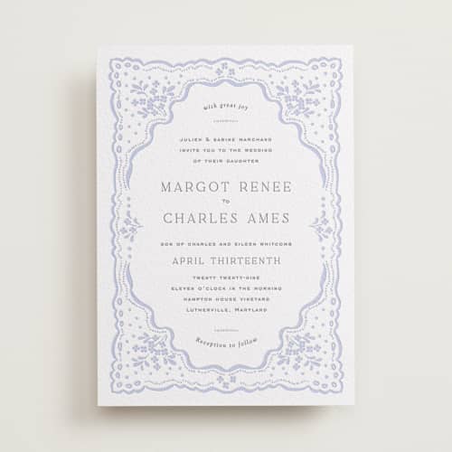 This is a vista letterpress wedding invitations with letterpress by Erin L. Wilson called margot printing on white cotton in standard