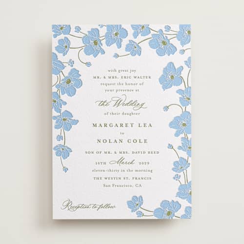 This is a vista letterpress wedding invitations with letterpress by letterfix called anemones printing on white cotton in standard