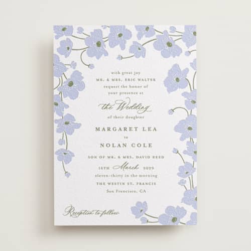 This is a vista letterpress wedding invitations with letterpress by letterfix called anemones printing on white cotton in standard