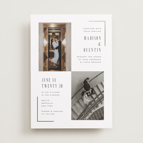 This is a lily foil stamped wedding invitations with foil pressed by Heather Schertzer called documentary printing on recycled smooth signature in standard
