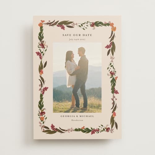 This is a harvest foil stamped save the date cards with foil pressed by Susan Moyal called harmony printing on recycled smooth signature in standard