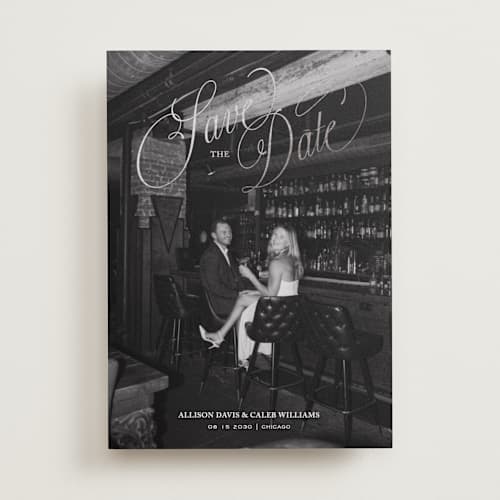 This is a cloud foil stamped save the date cards with foil pressed by Kate Ahn called griffin printing on recycled smooth signature in standard