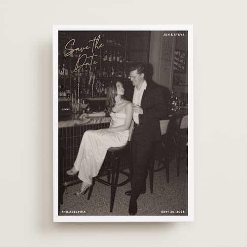 This is a cloud foil stamped save the date cards with foil pressed by Inkblot Design called corners printing on recycled smooth signature in standard