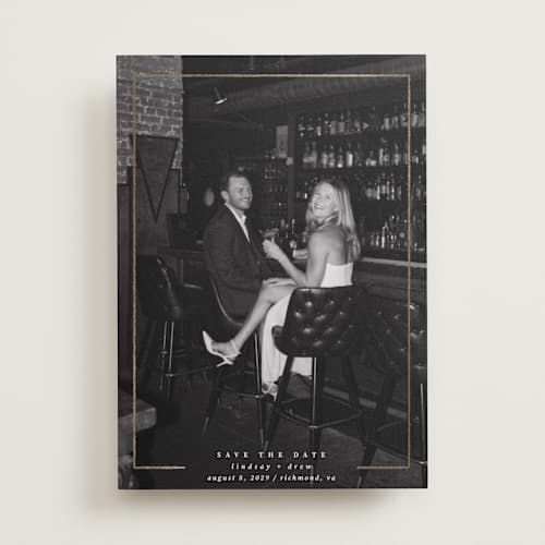 This is a pudding foil stamped save the date cards with foil pressed by Adelyn T. called thin marker printing on recycled smooth signature in standard