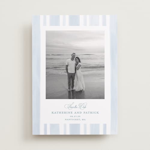 This is a ocean save the date with standard by Creo Study called coastal crest printing on recycled smooth signature in standard