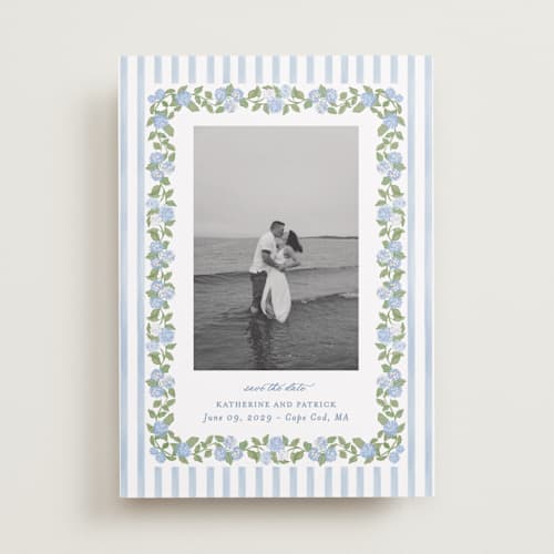 This is a ocean save the date with standard by Creo Study called pillowy border printing on recycled smooth signature in standard