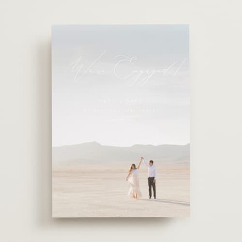 This is a snow save the date with standard by Snow and Ivy called enchantment printing on recycled smooth signature in standard