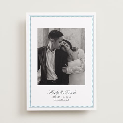 This is a ocean save the date with standard by Megan Davis called proper printing on recycled smooth signature in standard