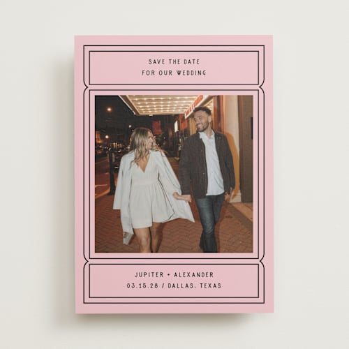 This is a gumdrop save the date with standard by Pati Cascino called ticket printing on recycled smooth signature in standard