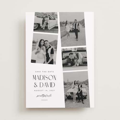 This is a sugar save the date with standard by Jessica Williams called photo booth printing on recycled smooth signature in standard