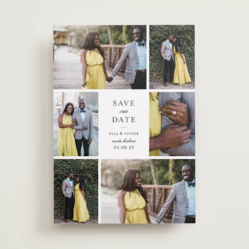 This is a cotton save the date with standard by Sara Hicks Malone called multitude printing on recycled smooth signature in standard